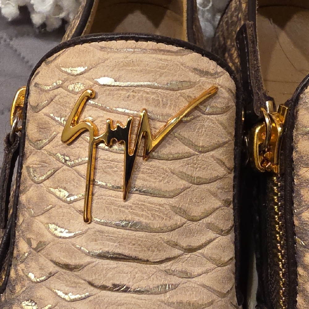 Giuseppe Zanotti Design  Brown and Cream Snakeskin Textured Sneakers - Picture 12 of 16